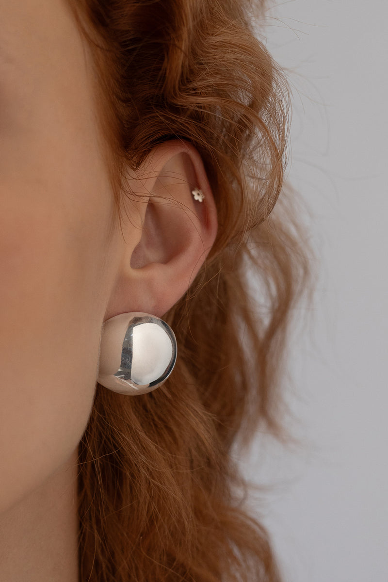 Bold Dome Earrings, Sterling Silver