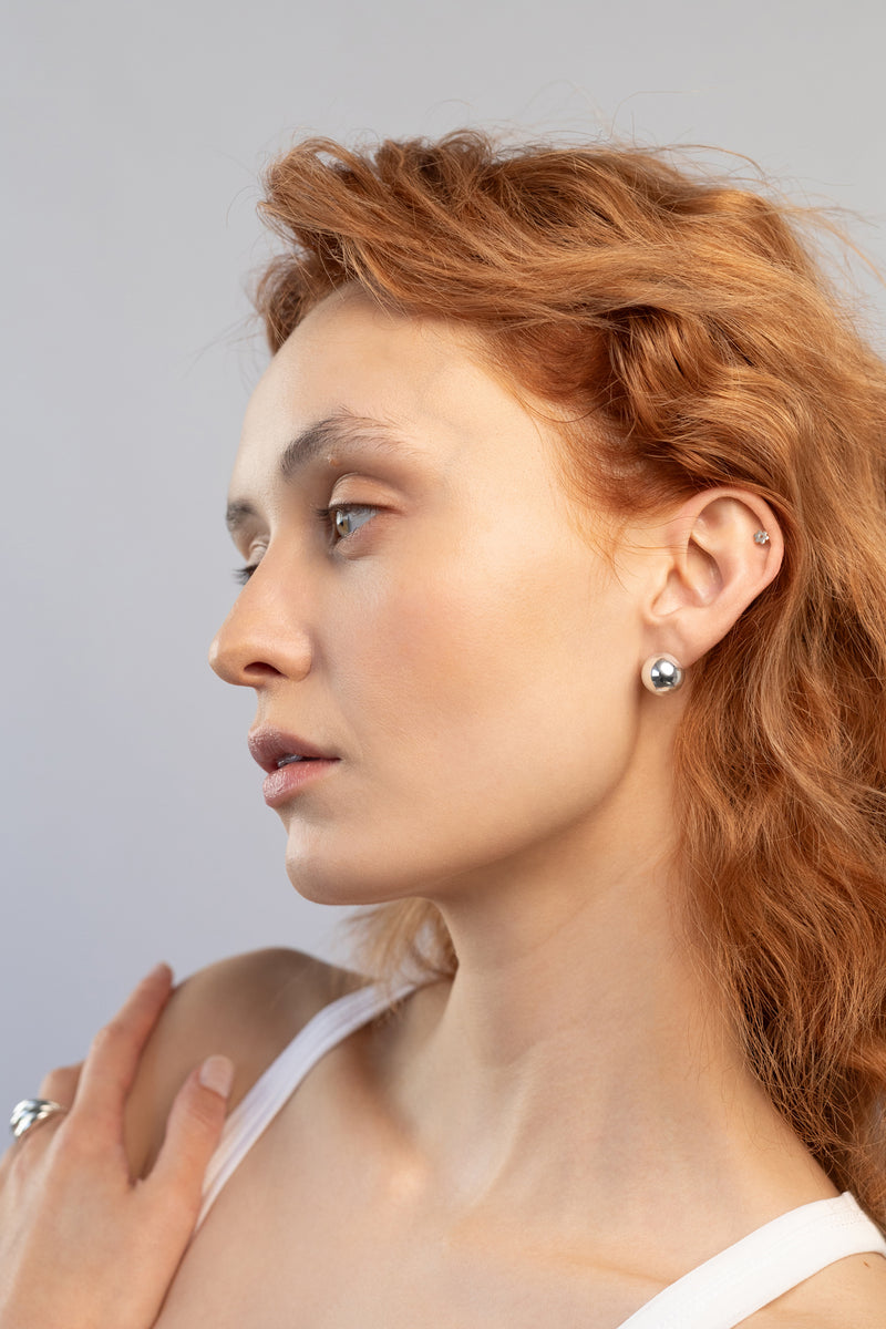 Dome Earrings, Sterling Silver