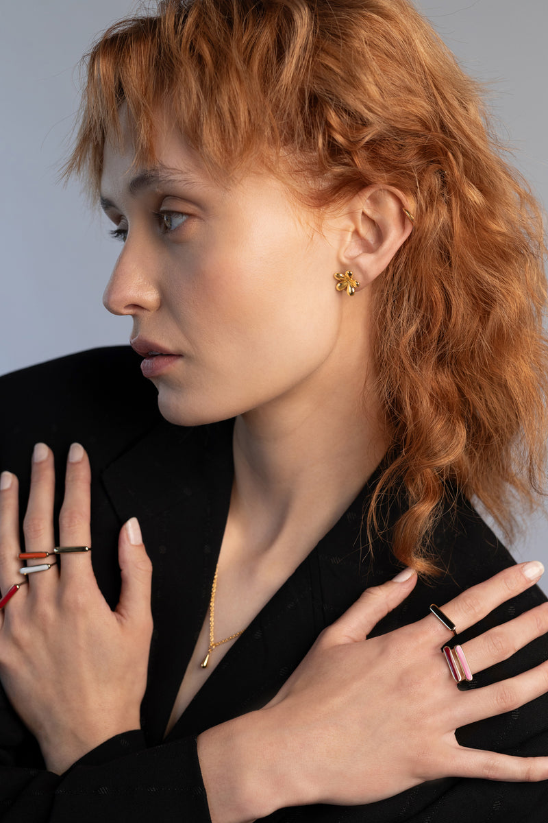 Jade Flower Studs, Gold Vermeil