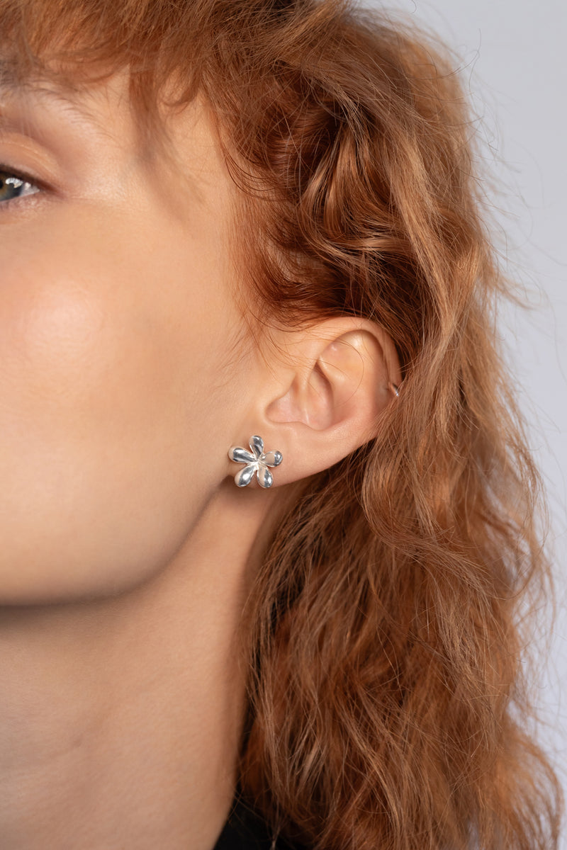 Jade Flower Studs, Sterling Silver