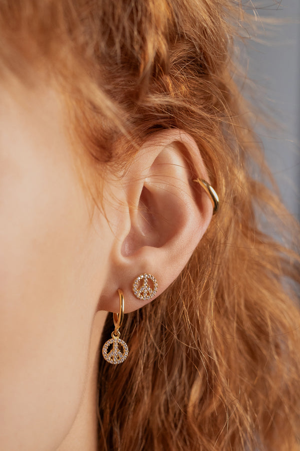 Peace Charm Hoops, Gold Vermeil