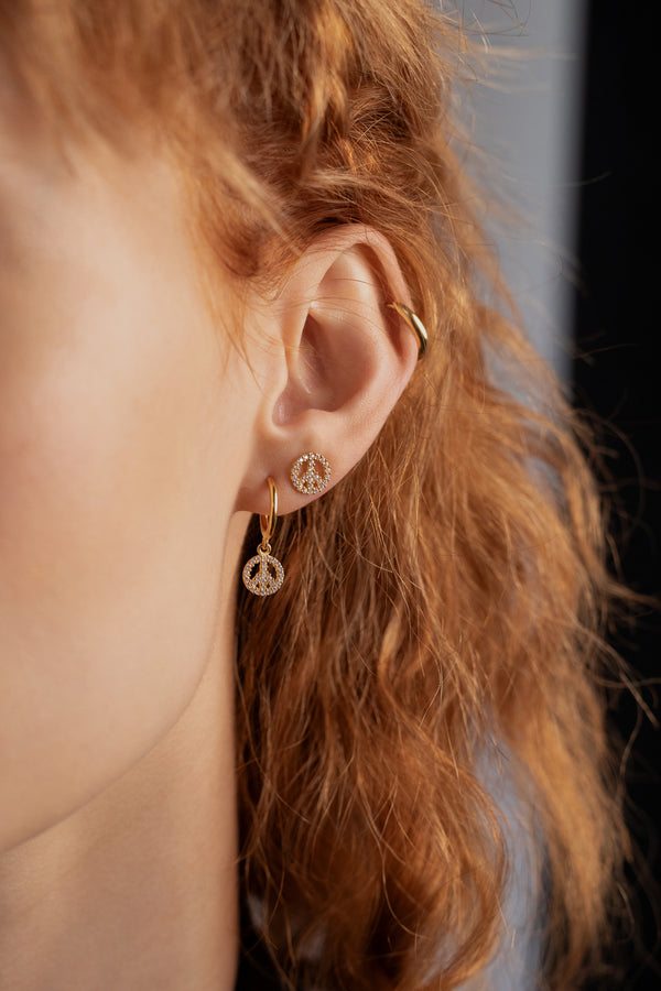 Peace Charm Hoops, Gold Vermeil
