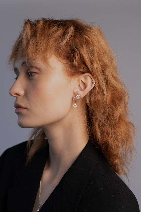 Peace Charm Hoops, Sterling Silver