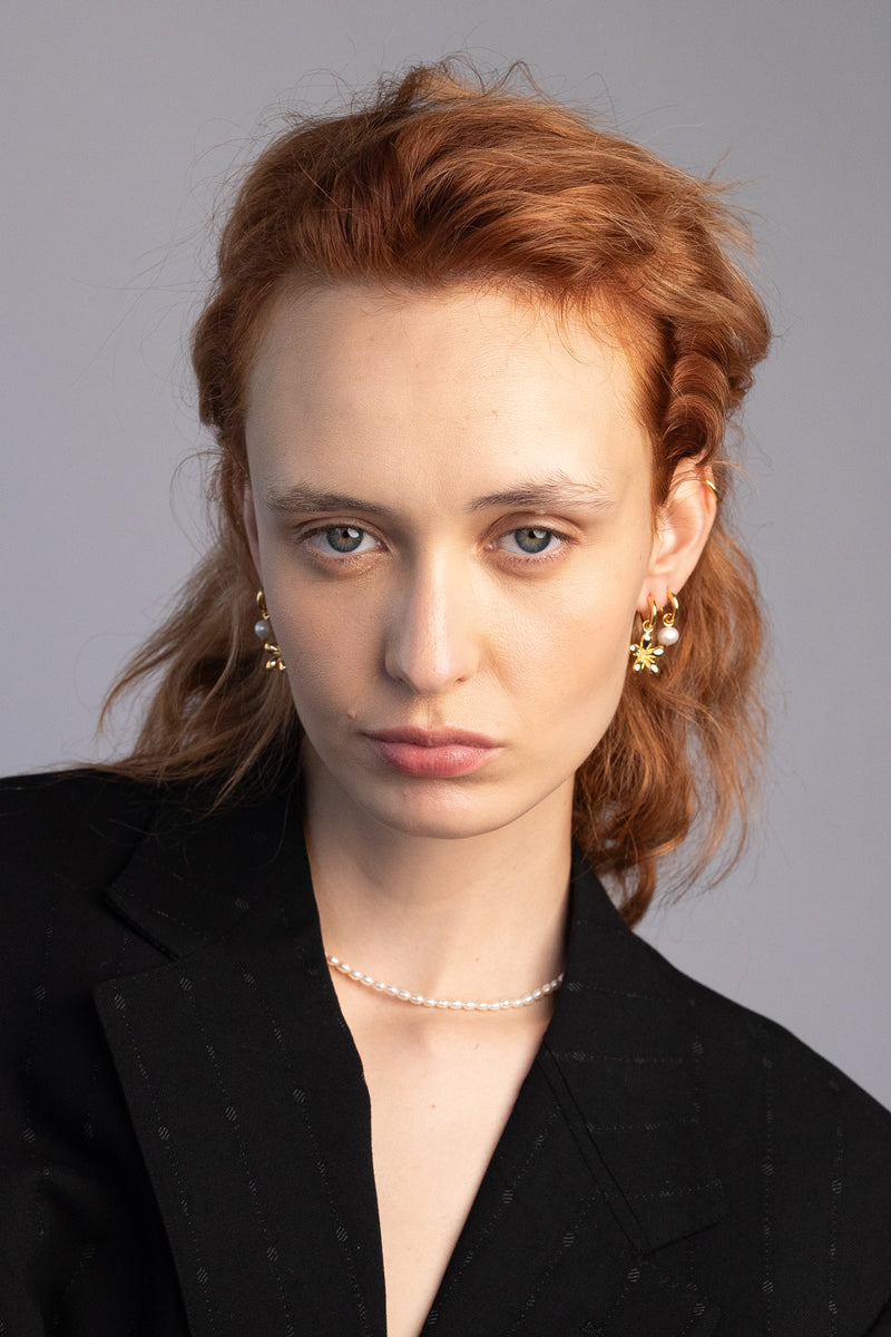 Pearl Nugget Charm Convertible Hoops, Gold Vermeil