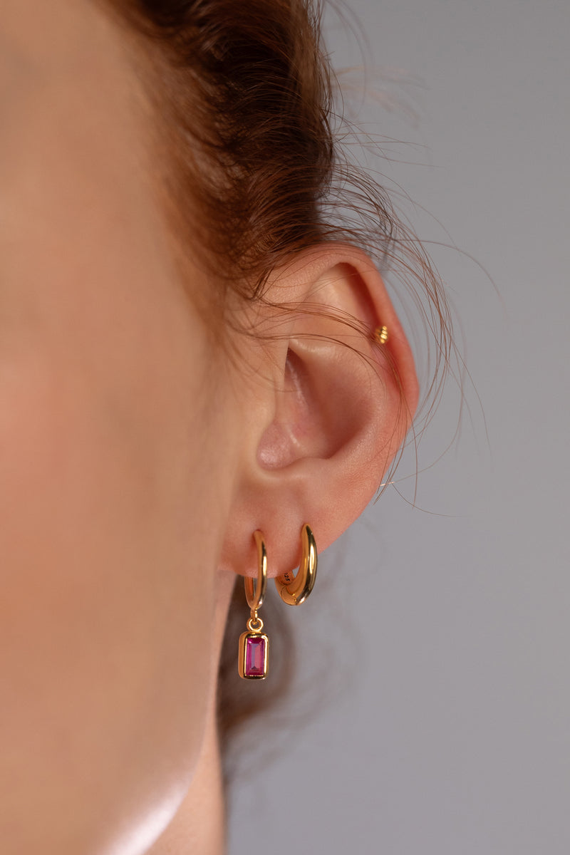 Pink Tourmaline Charm Hoops, Gold Vermeil