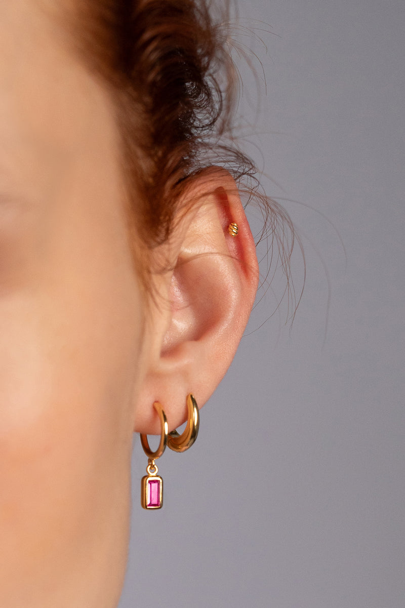 Pink Tourmaline Charm Hoops, Gold Vermeil