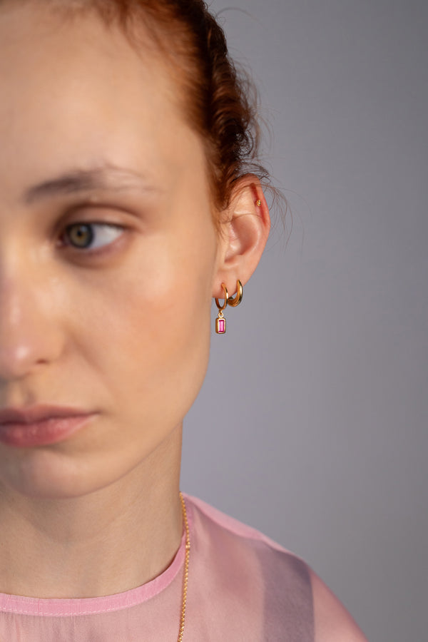 Pink Tourmaline Charm Hoops, Gold Vermeil