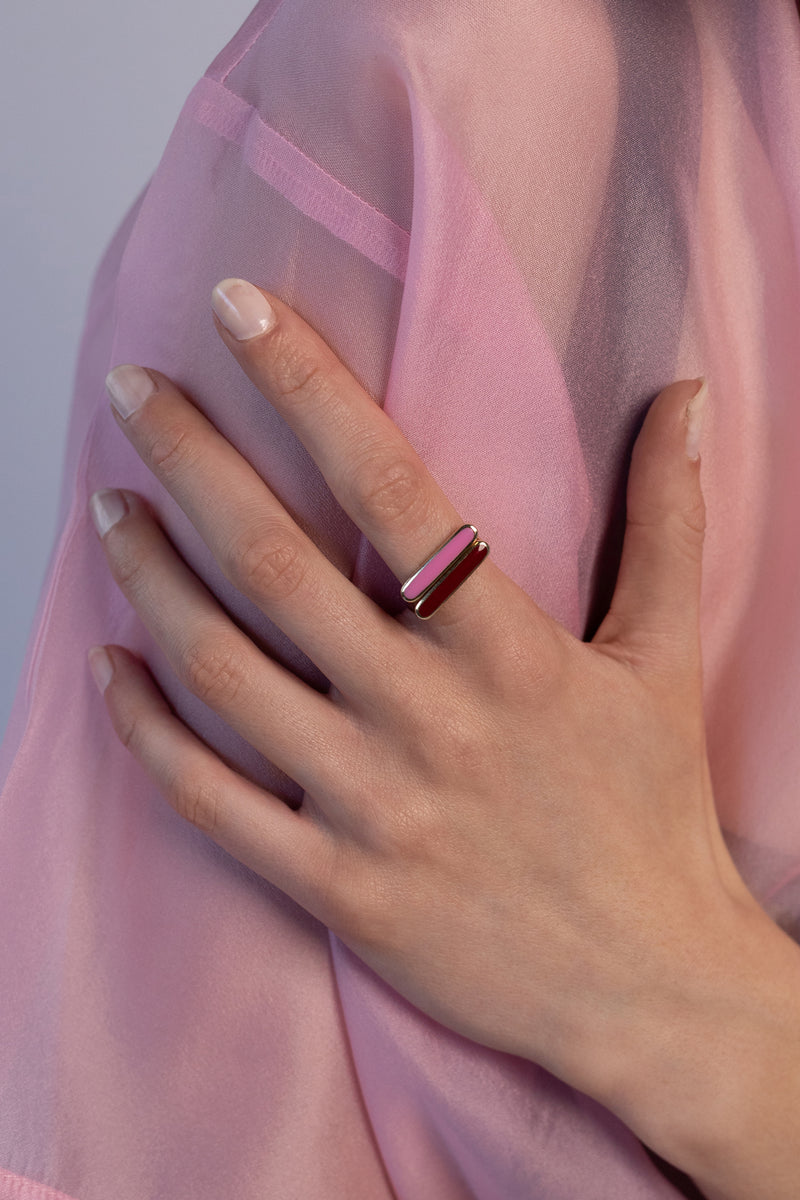 Stacker Ring, Rose Pink, Golden Brass