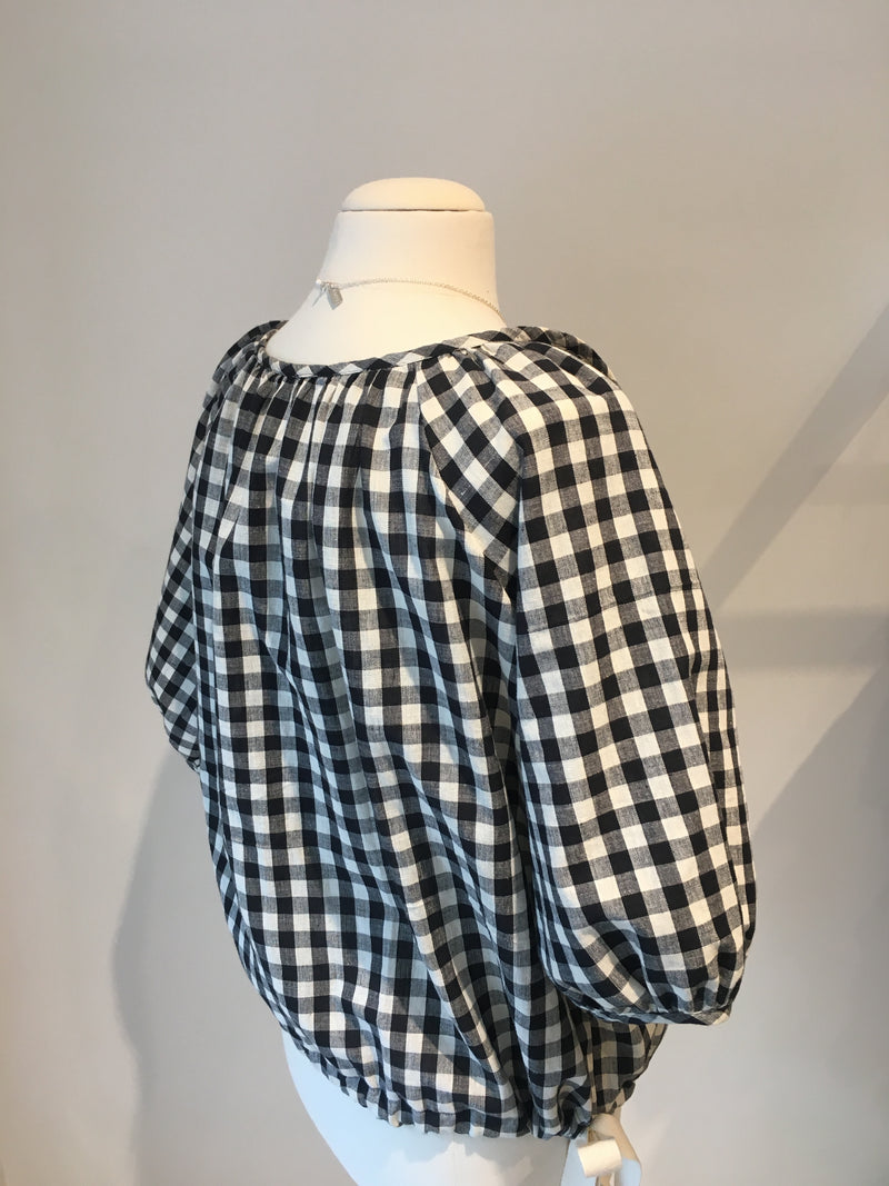 Poet Top in Black and White Gingham, Handloom Organic Cotton, Back View, by Naomi Murrell