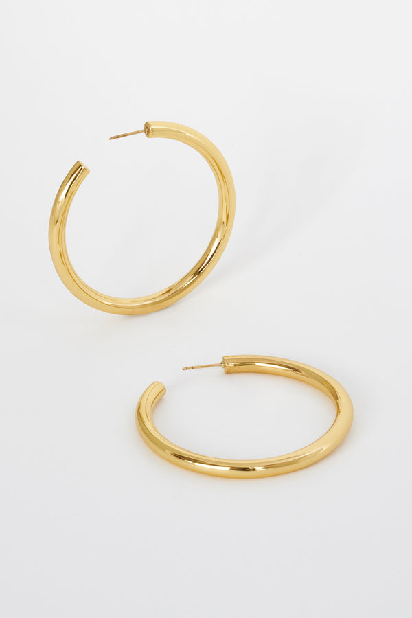 Big Boss Hoops in Golden Brass, Flat Lay Detail