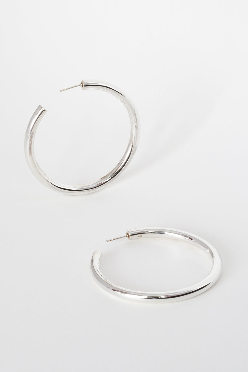 Big Boss Hoops in Sterling Silver, Flat Lay Detail