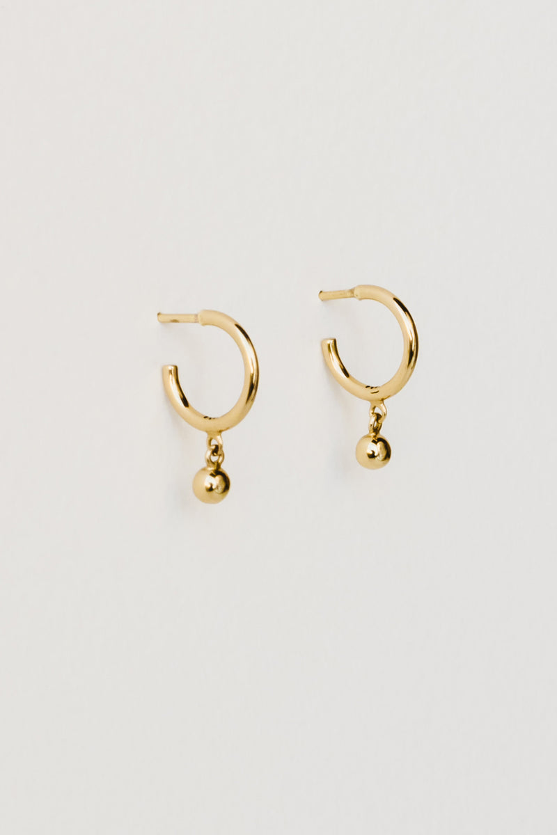 Ball Charm Hoops, Golden Brass