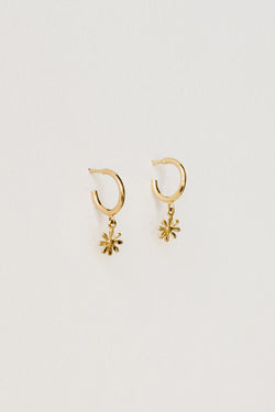 Daisy Charm Hoops, Golden Brass