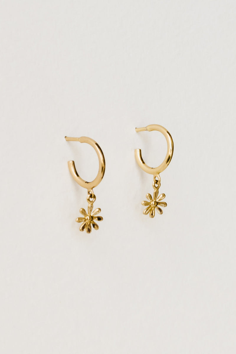 Daisy Charm Hoops, Golden Brass