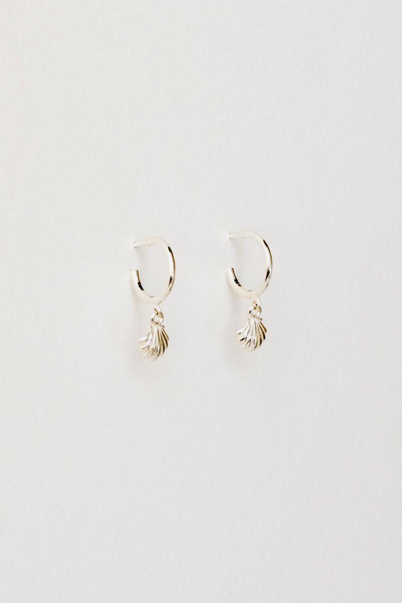 Seashell Charm Hoops, Sterling Silver