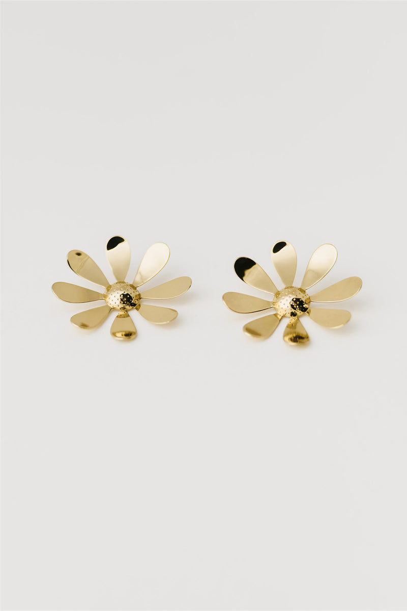 Jumbo Daisy Earrings, Golden Brass