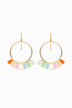 Frill Earrings, Fiesta Colours, Golden Brass