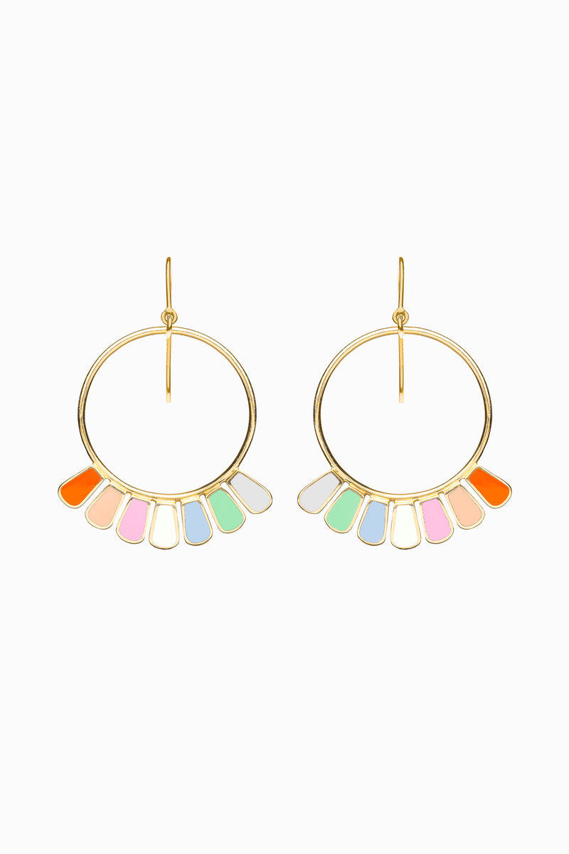 Frill Earrings, Fiesta Colours, Golden Brass