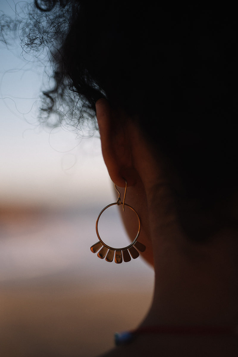 Frill Earrings, Golden Brass