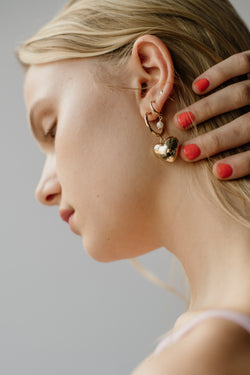 Bold Puffy Heart Hoops, Gold Vermeil