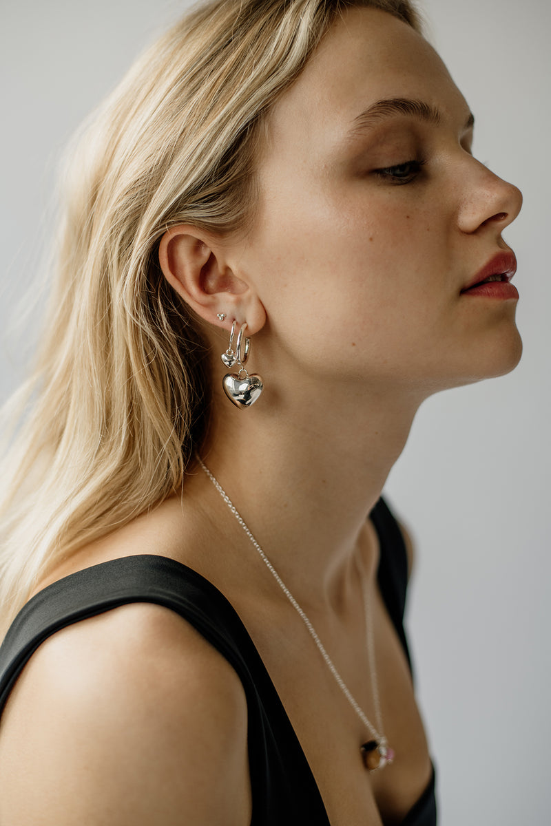 Bold Puffy Heart Hoops, Sterling Silver
