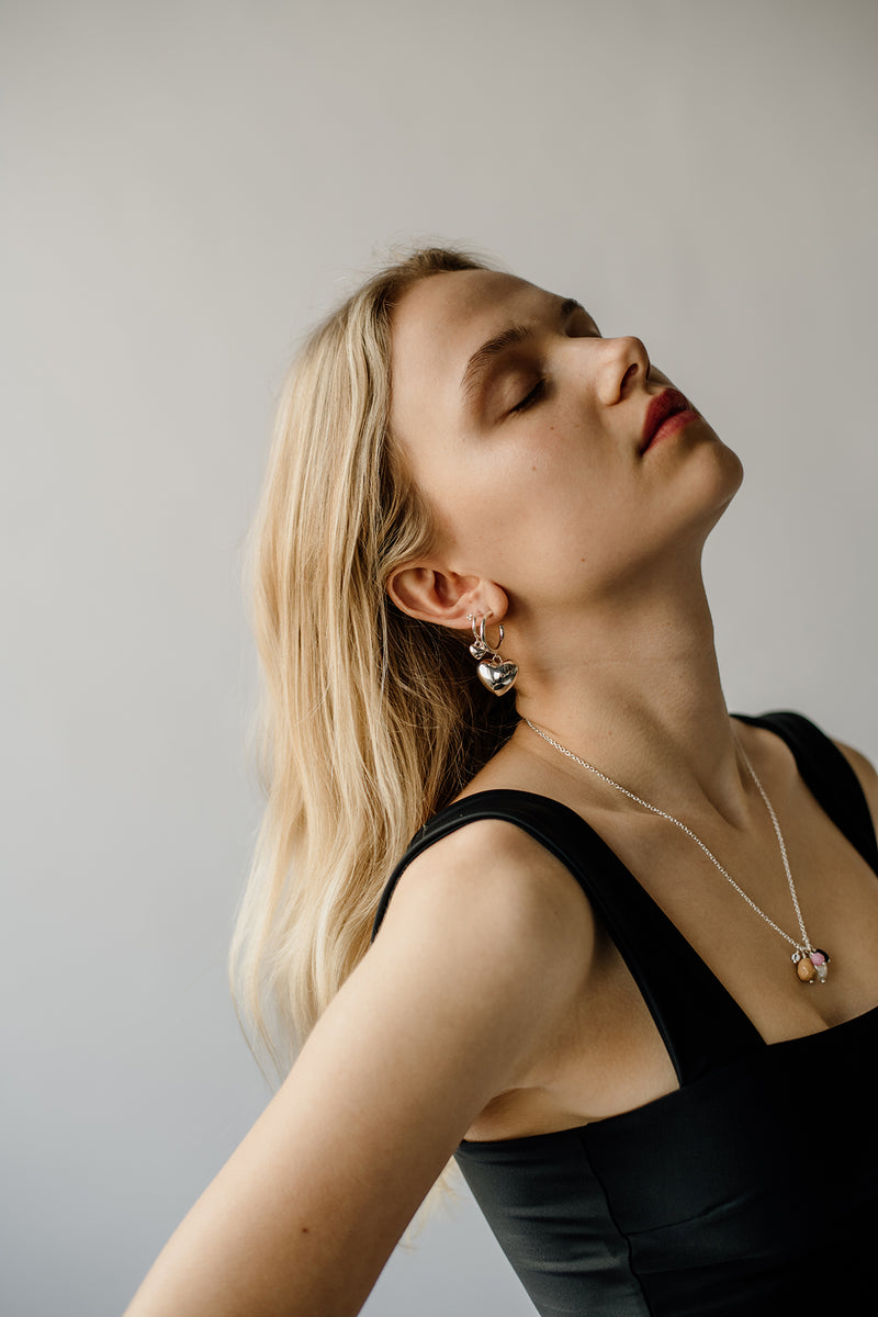 Puffy Heart Hoops, Sterling Silver