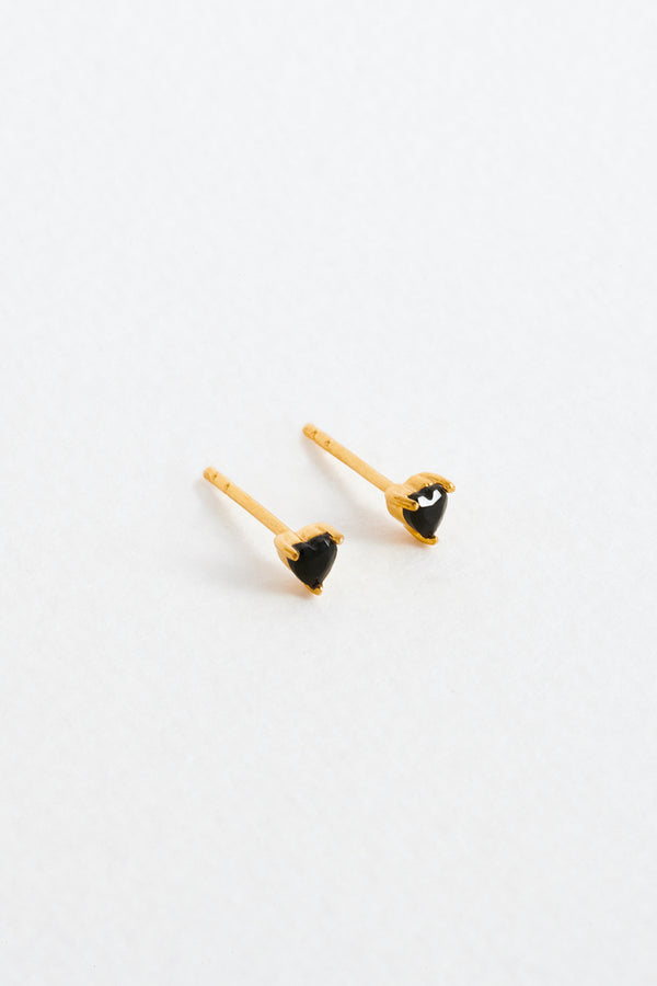 Onyx Heart Studs in Gold Vermeil Side View