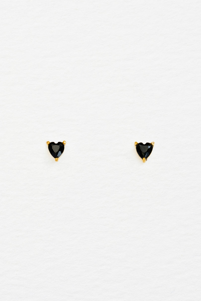 Onyx Heart Studs in Gold Vermeil Front View