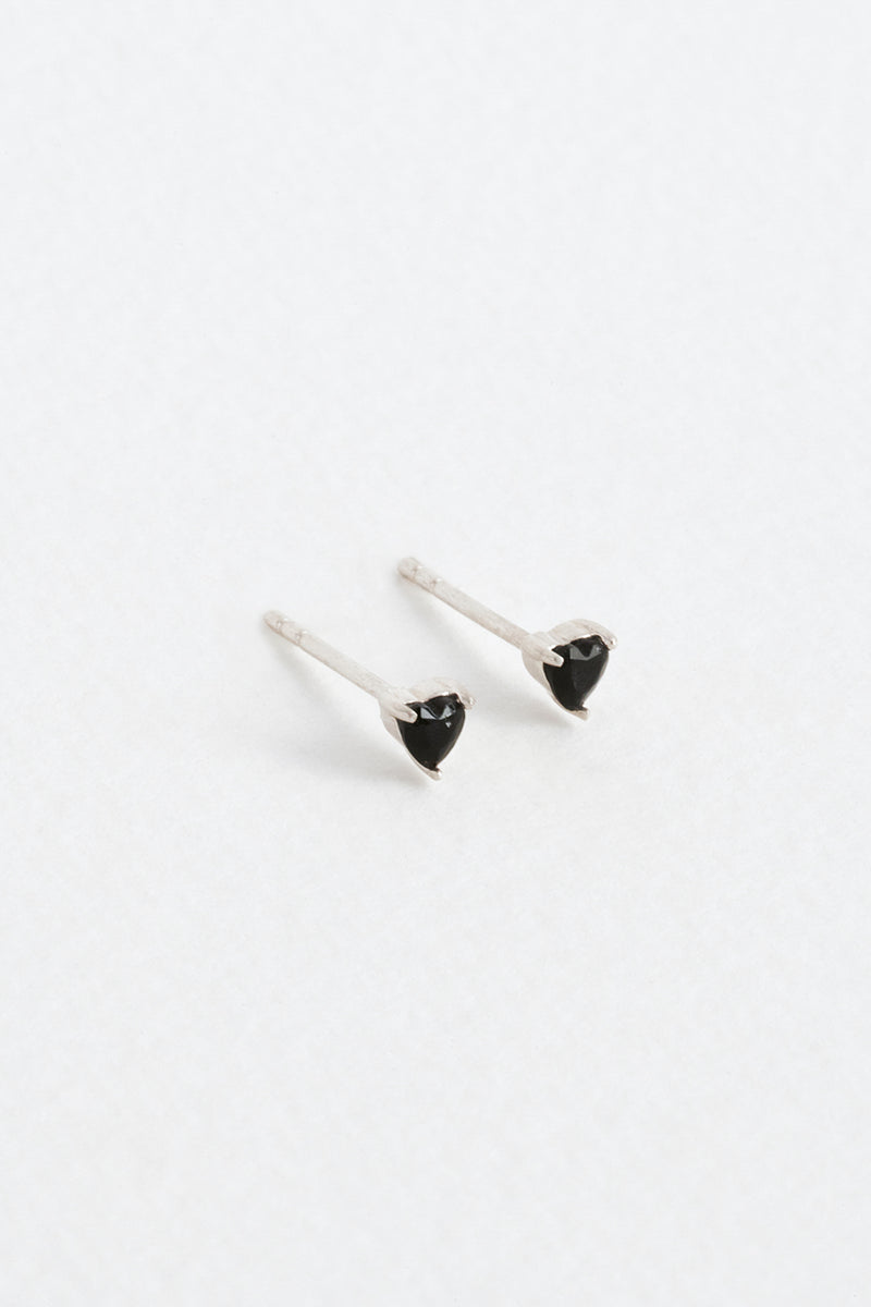 Onyx Heart Studs, Sterling Silver