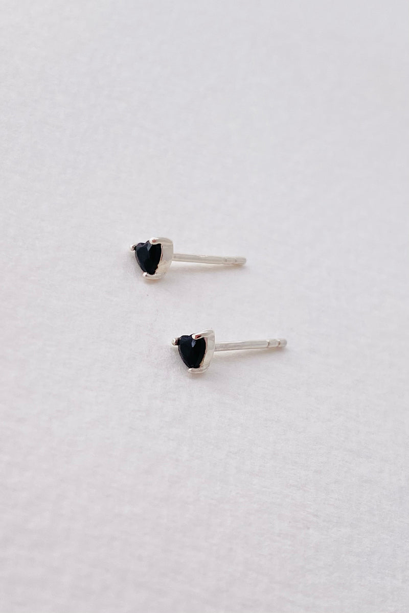 Onyx Heart Studs, Sterling Silver