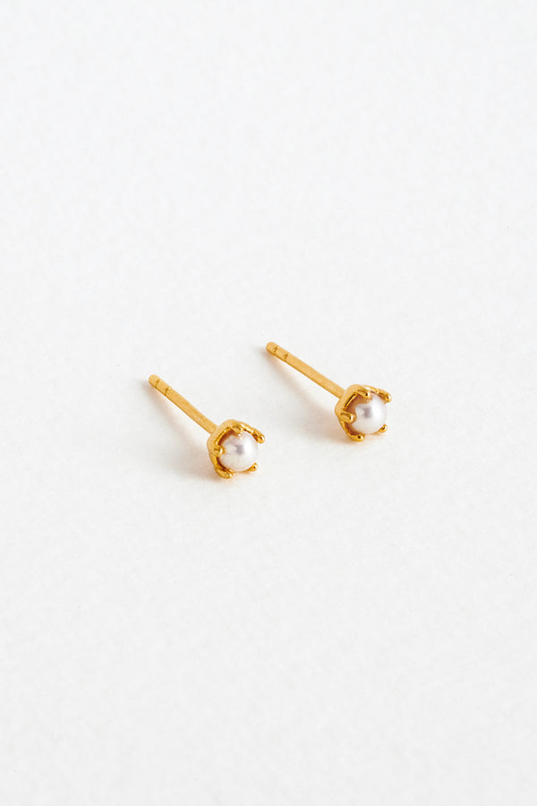 Pearl Studs In Gold Vermeil Side View