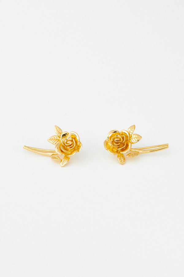 Rose Ear Climber Studs in Gold Vermeil