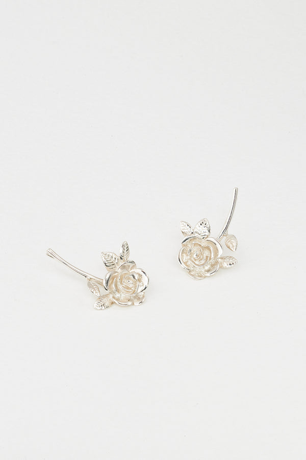 Rose Ear Climber Studs in Sterling Silver