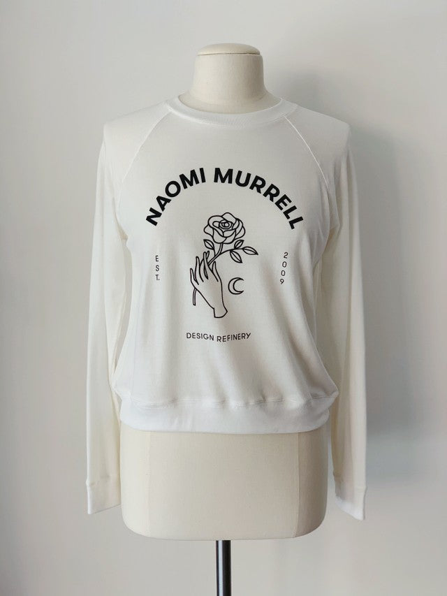 New Romantic Sweat, White Organic Cotton French Terry, Front View, by Naomi Murrell