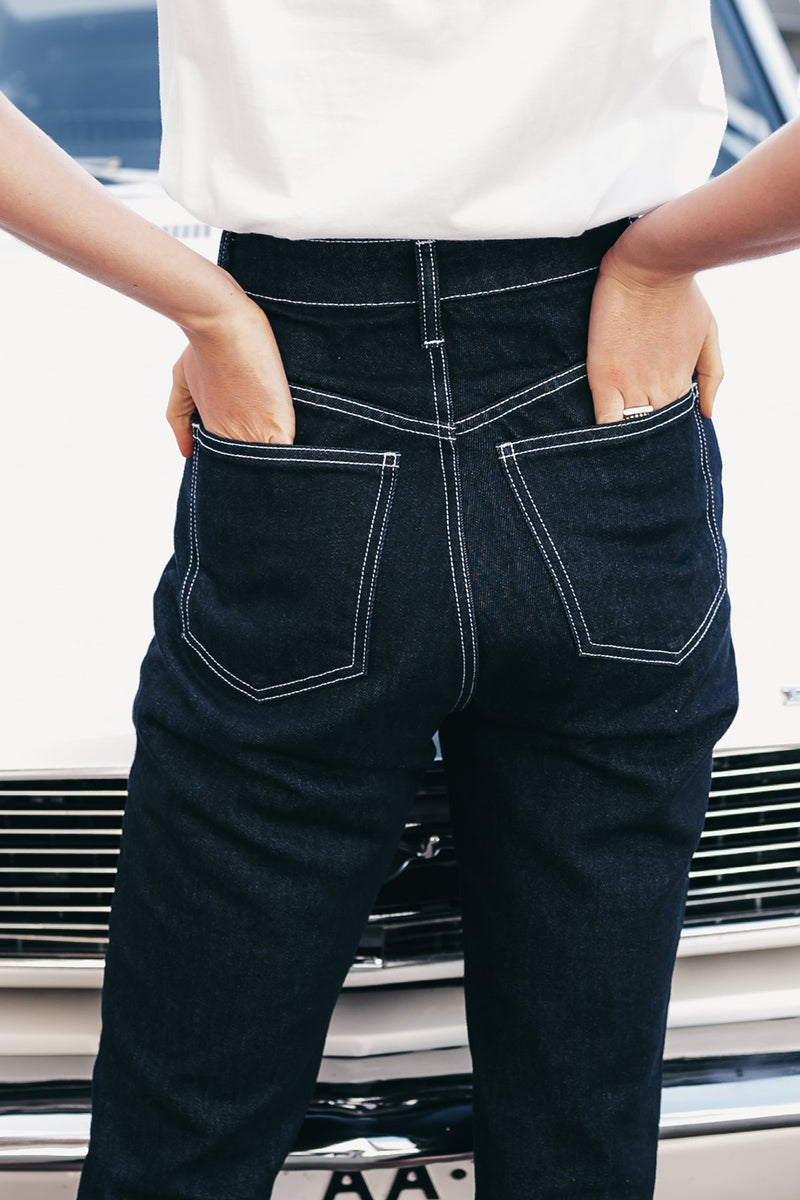 Everyday Jeans in Indigo, Organic Denim, Worn View 4, by Naomi Murrell