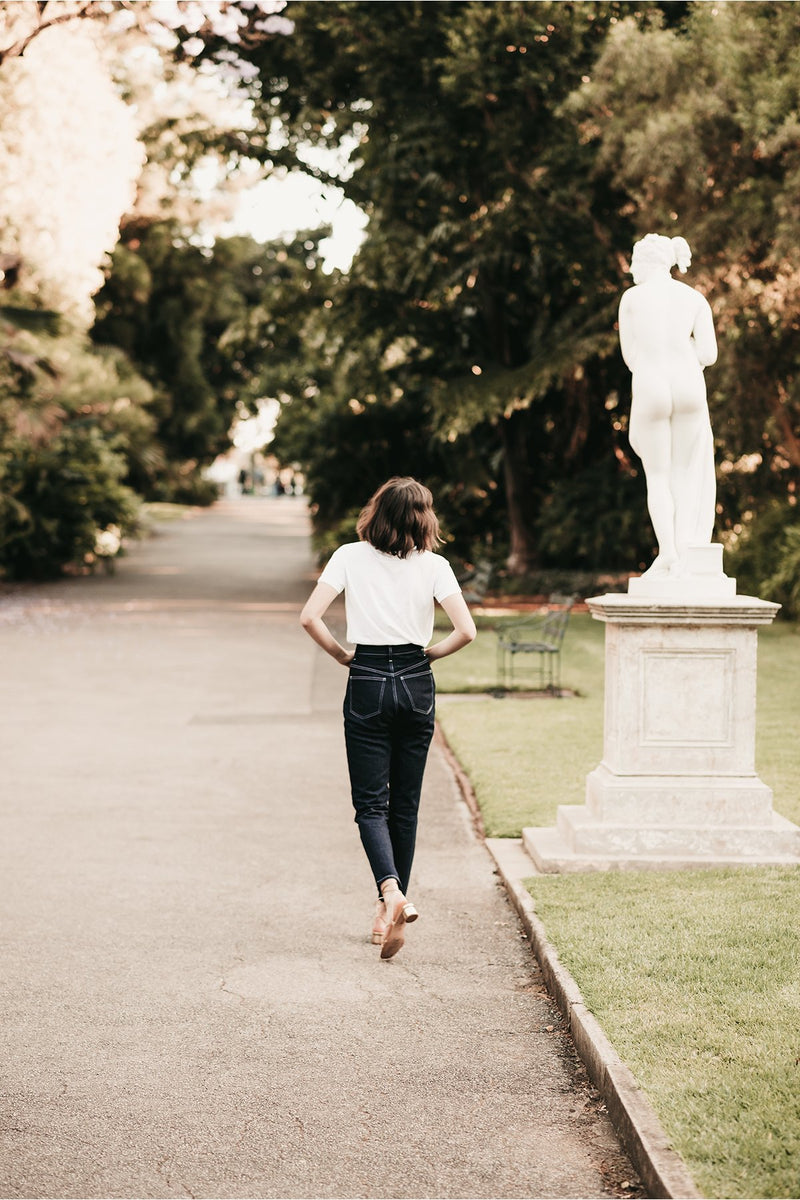 Everyday Jeans in Indigo, Organic Denim, Worn View 6, by Naomi Murrell