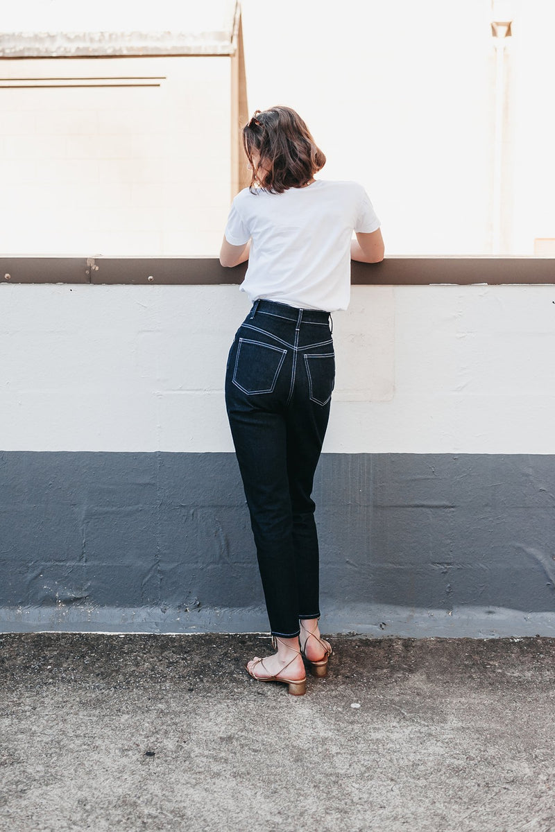 Everyday Jeans in Indigo, Organic Denim, Worn View 2, by Naomi Murrell