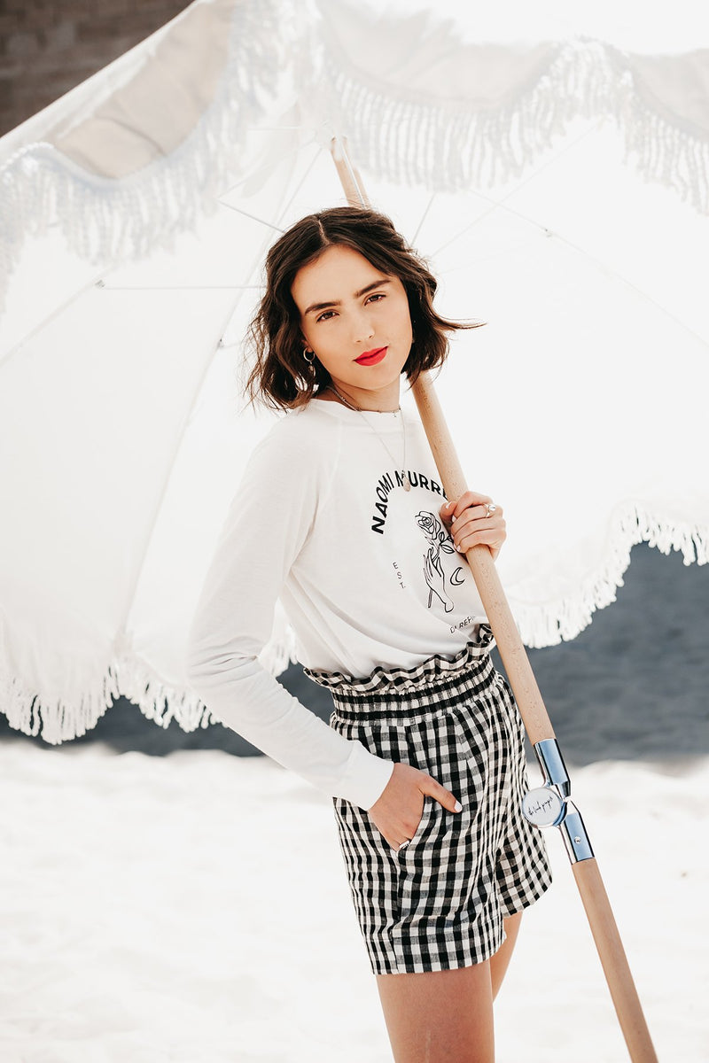 New Romantic Sweat, White Organic Cotton French Terry, Worn View 4,  by Naomi Murrell