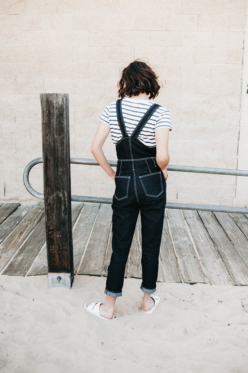 Sailor T-Shirt, White and Indigo Striped Organic Cotton, Worn View 2, by Naomi Murrell