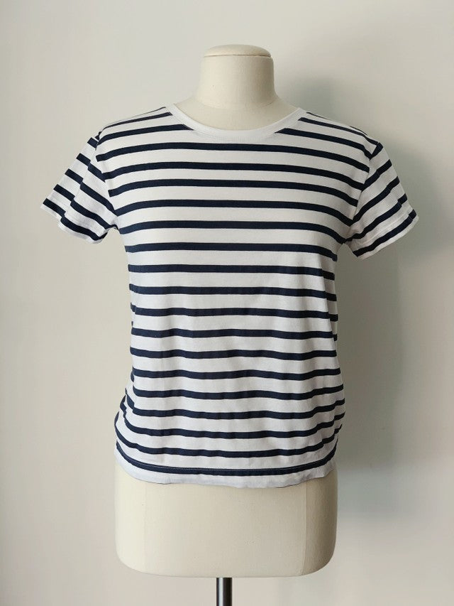 Sailor T-Shirt, White and Indigo Striped Organic Cotton, Front View, by Naomi Murrell