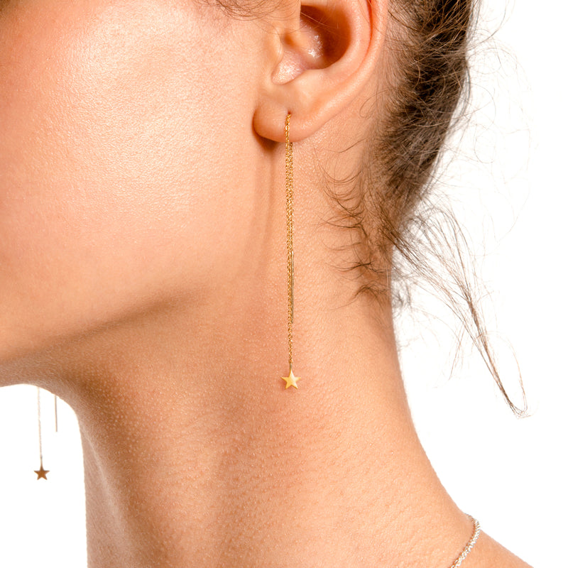 Starlight Thread Earrings in Golden Plate by Naomi Murrell, Close Up