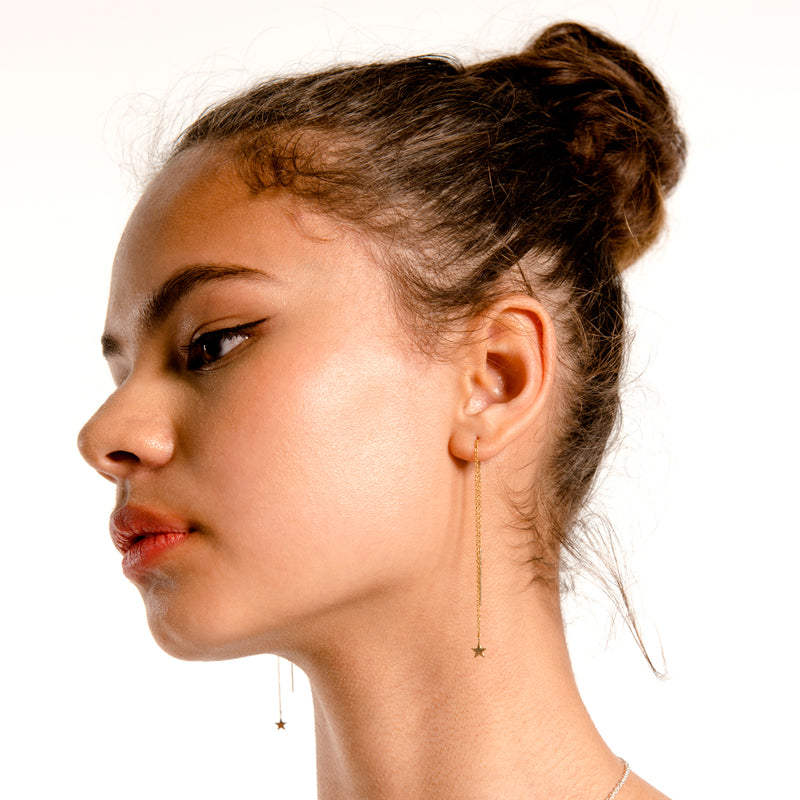 Starlight Thread Earrings in Golden Plate by Naomi Murrell, worn