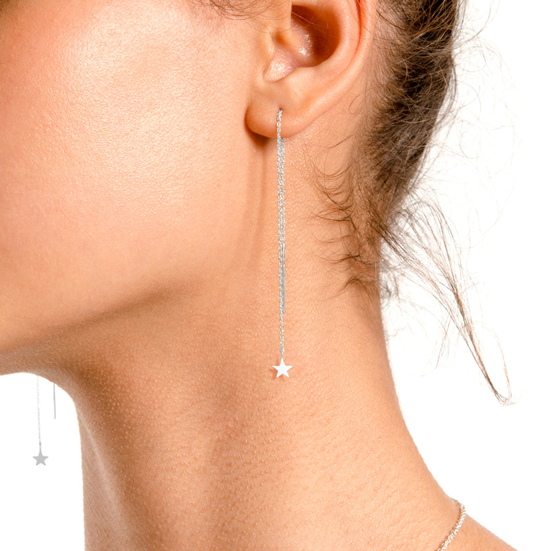 Starlight Thread Earrings in Sterling Silver by Naomi Murrell, Close Up