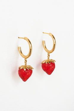 Strawberry Hoops in Golden Brass & Glacé Red, side view