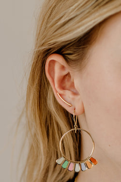 Arc Ear Climber Studs, Golden Brass