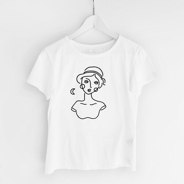 Aphrodite T-Shirt, White Organic Cotton, Front View, by Naomi Murrell