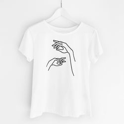Her Hands T-Shirt, White Organic Cotton, Front View, by Naomi Murrell
